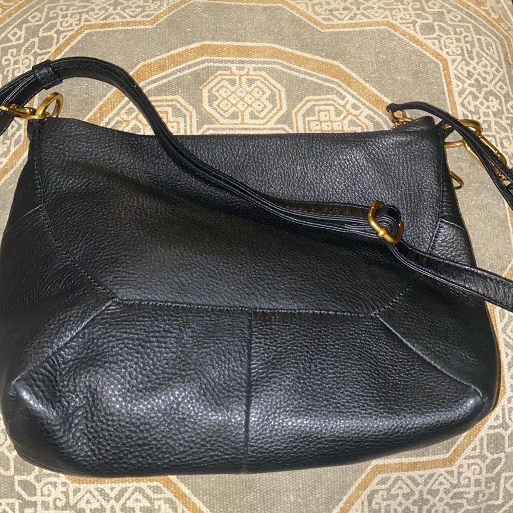 HOBO Black Leather Crossbody Bag with Gold Hardware
